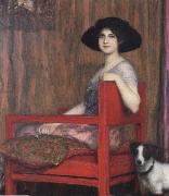 Fernand Khnopff Mary von Stuck in a Red Armchair oil painting picture wholesale